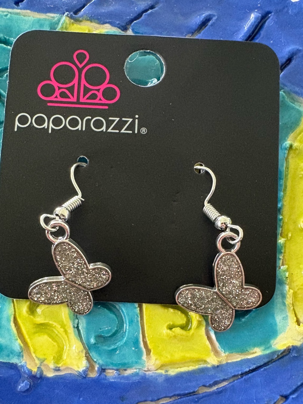 paparazzi Silver Glitter Butterfly Dangle Earrings